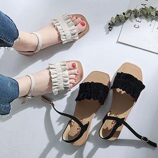 Ruffled Faux-suede Flat Sandals