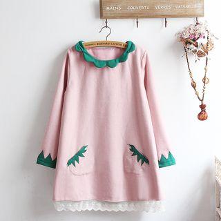 Strawberry Shaped Pocket Long-sleeve Shift Dress