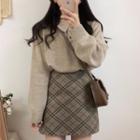 Collared Sweater / Plaid A-line Skirt / Set