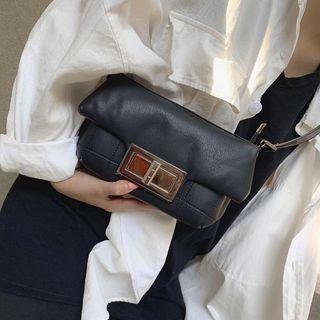 Faux Leather Wide Strap Crossbody Bag Black - One Size