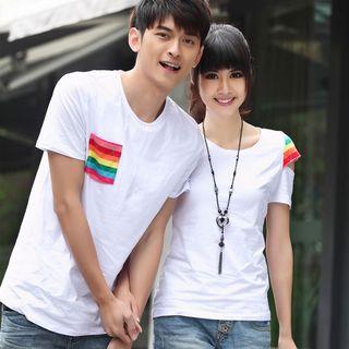 Couple Matching Striped Panel Short Sleeve T-shirt