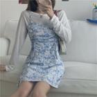Long-sleeve Plain Top / Drawstring Tie Dye Slipdress