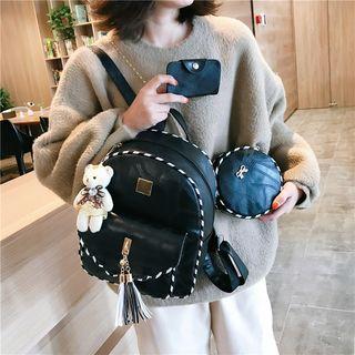 Set: Contrast-trim Backpack + Crossbody Bag + Cardholder