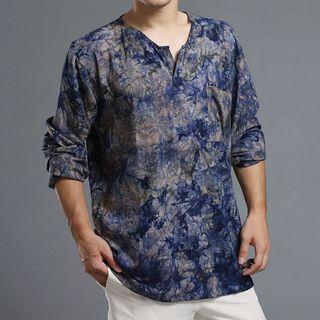 Printed V-neck Long-sleeve Top