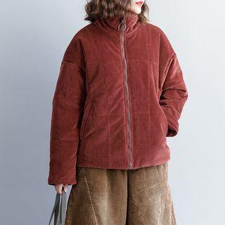 Stand Collar Corduroy Zip Jacket