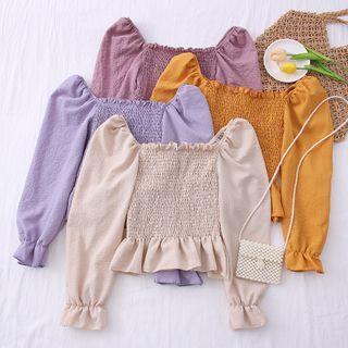 Wide-neck Smocked Crop Top In 8 Colors