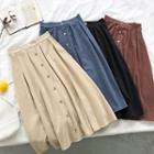 Plain Single-breasted Suede High-waist Midi Skirt