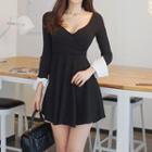 Contrast-cuff Ribbed A-line Minidress
