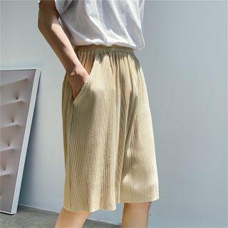 Band-waist Accordion Pleated Straight-cut Shorts