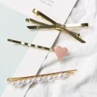 Set Of 3: Faux Pearl / Heart / Alloy Bow Hair Pin As Shown In Figure - One Size