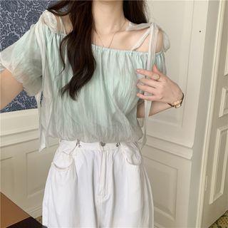 Plain Lace-up Off Shoulder Blouse