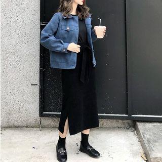 Single Breasted Jacket / High Waist Knit Midi Skirt