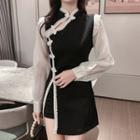 Set: Long-sleeve Mini Qipao Dress + Shorts