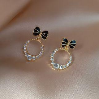 Bow Rhinestone Hoop Dangle Earring