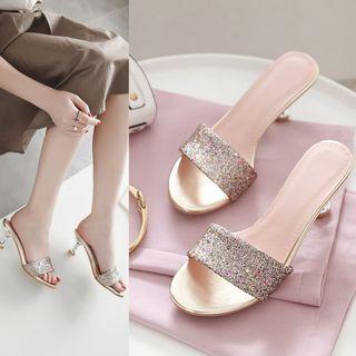 Sequined Kitten-heel Slide Sandals