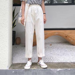 Elastic Waistband Straight-cut Pants