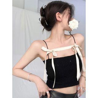 Bow-accent Cropped Camisole Top Black - One Size