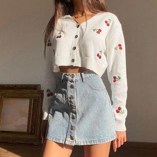 Cherry Pattern Cropped Cardigan