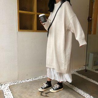 Long-sleeve Midi Knit Dress / Midi Chiffon Skirt