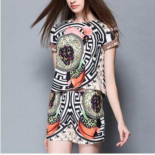 Set: Printed Short Sleeve T-shirt + Printed Skort