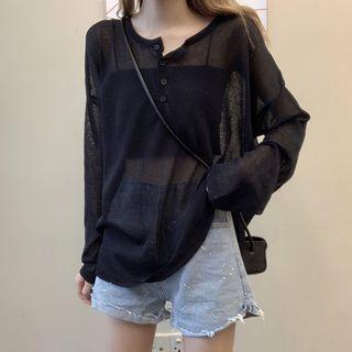 Long Sleeve Plain Sheer Top