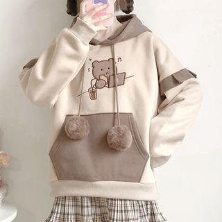 Mock Two-piece Pom Pom Hoodie