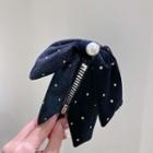 Faux Pearl Bow Velvet Hair Clip Black - One Size
