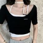 Short-sleeve Cropped T-shirt / Strappy Camisole Top