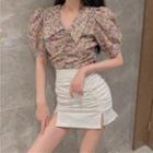Floral Short-sleeve Top / Pencil Skirt