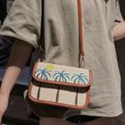 Palm Tree Embroidered Straw Crossbody Bag
