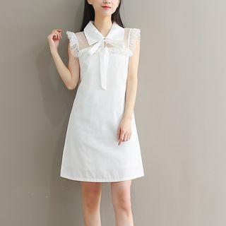 Bow Accent Mesh Panel Sleeveless Dress
