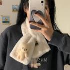 Bear Accent Fluffy Scarf White - White