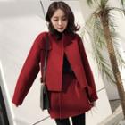 Set: Plain Woolen Jacket + Mini A-line Skirt