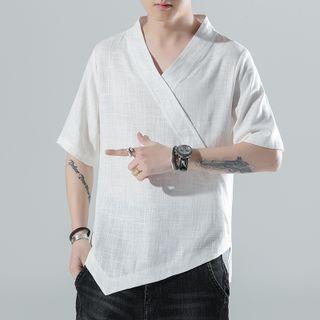 Short-sleeve V-neck Linen T-shirt