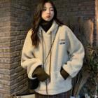 Mock Two-piece Faux-shearling Hoodie Off-white - One Size