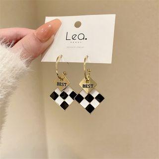 Square Checker Alloy Dangle Earring 1 Pair - Earring - Black & White - One Size