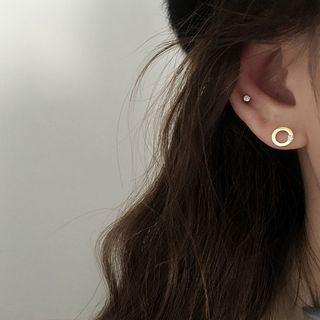 925 Sterling Silver Rhinestone Circle Earring 1 Pair - Gold Circle Earring - One Size