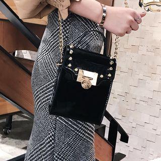 Faux Patent Chain Strap Crossbody Bag