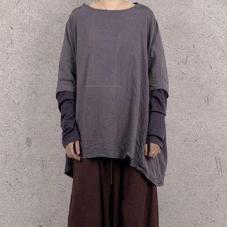 Long-sleeve Linen T-shirt Gray - One Size