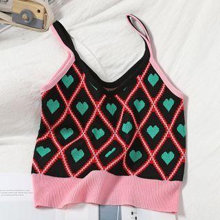 Heart Jacquard Knit Camisole Top Pink - One Size