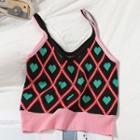 Heart Jacquard Knit Camisole Top Pink - One Size