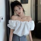 Off-shoulder Puff-sleeve Ruched Crop Top