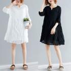 Set: Elbow-sleeve Crinkle Chiffon Dress + Slipdress