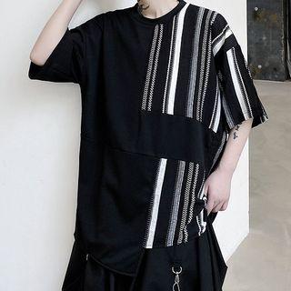 Paneled Short-sleeve Striped T-shirt