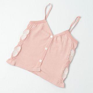 V-neck Plain Butterfly Embroidered Slim Fit Camisole Top