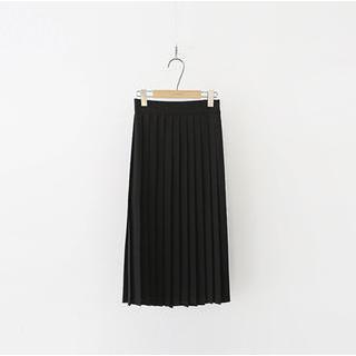 Banded-waist Pleated Midi Skirt