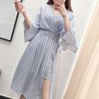 3/4-sleeve Striped Chiffon A-line Dress