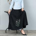 Floral Embroidered Maxi A-line Skirt Black - One Size