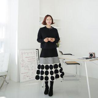 Polka-dot Flared Long Knit Dress