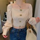 Square-neck Puff-sleeve Blouse Almond - One Size